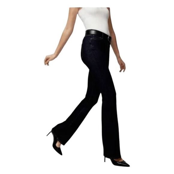 White House Black Market Mid-Rise Skinny Flare Jeans Black Denim Rhinestone 00R - Picture 1 of 9